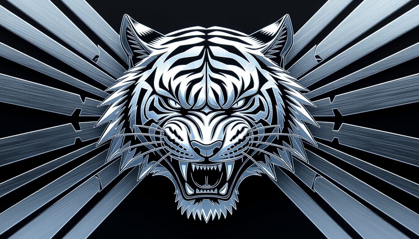 Silver Mechanical Tiger Head Logo - Industrial Design