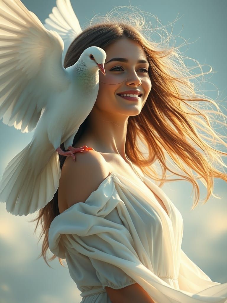 Ethereal Transformation: Dove to Woman in Picasso Style