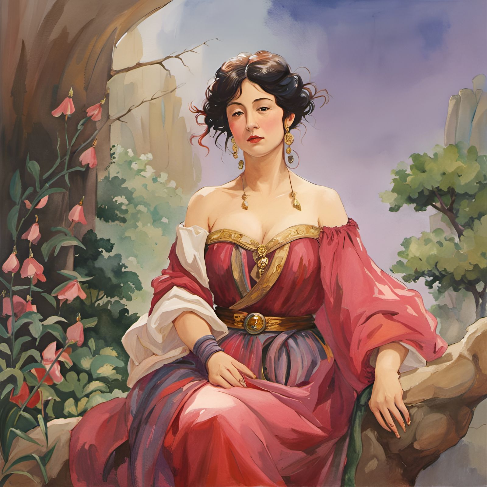 Curvy Queen in Medieval Fantasy, Ghibli Watercolor