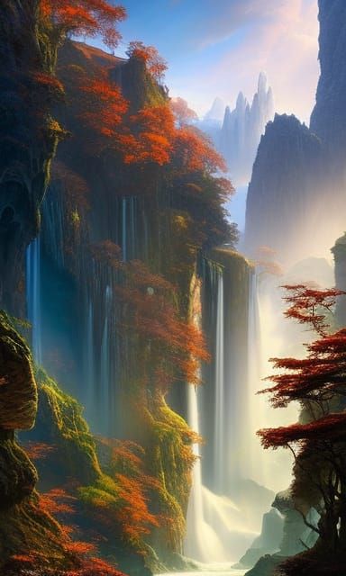 Mystical Forest Cave Entrance in Matte Painting Style