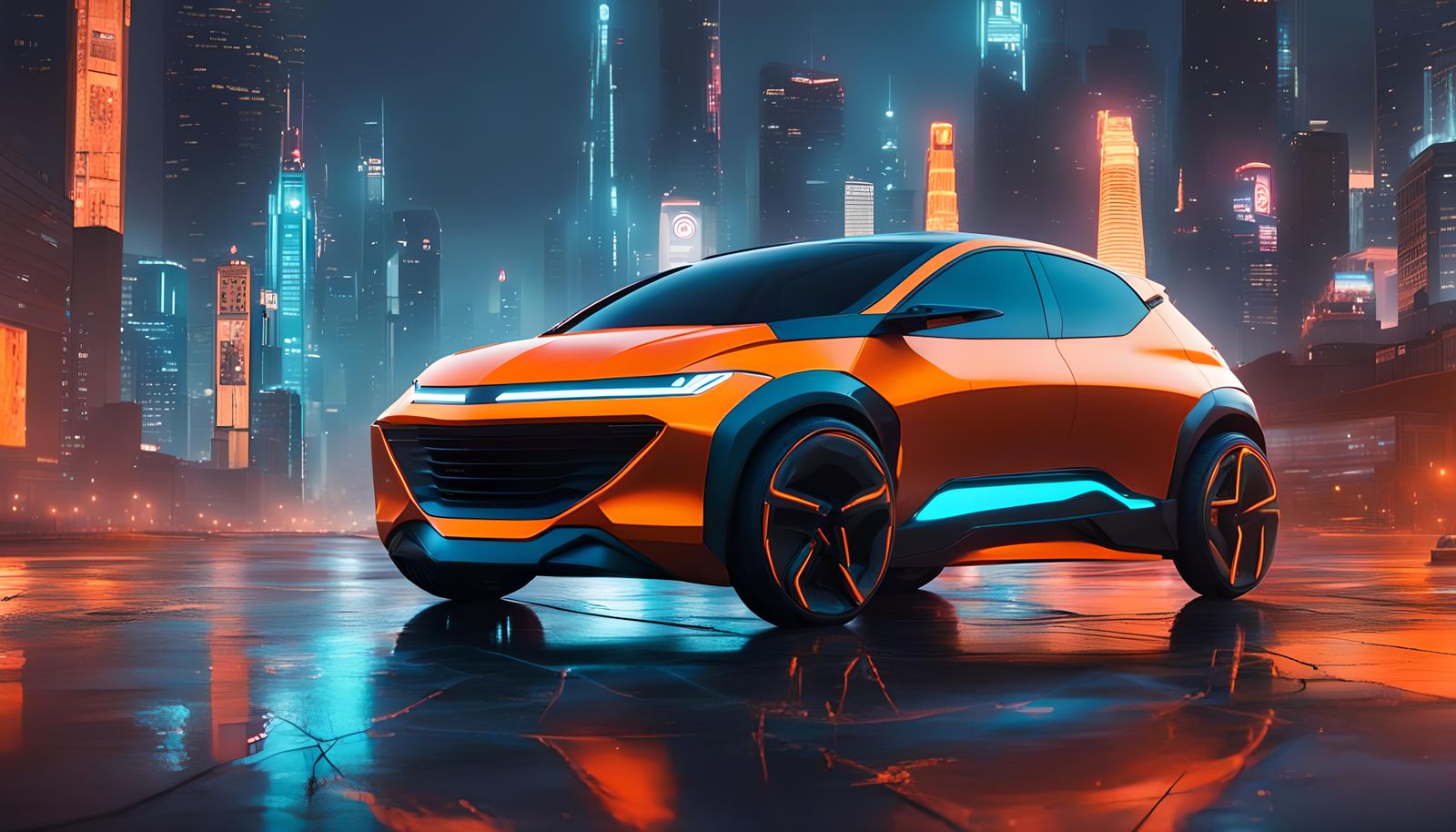 Futuristic 2026 Pontiac Affinity EV in Cyberpunk Style