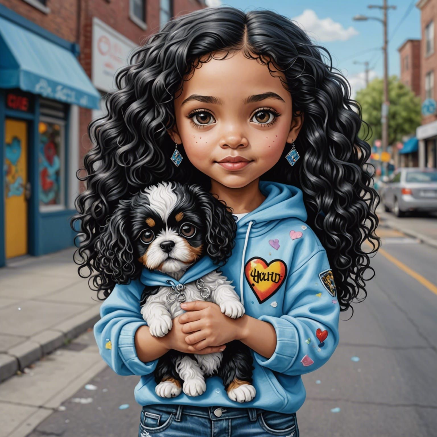 Latina Chibi Girl Portrait in Urban Street Scene