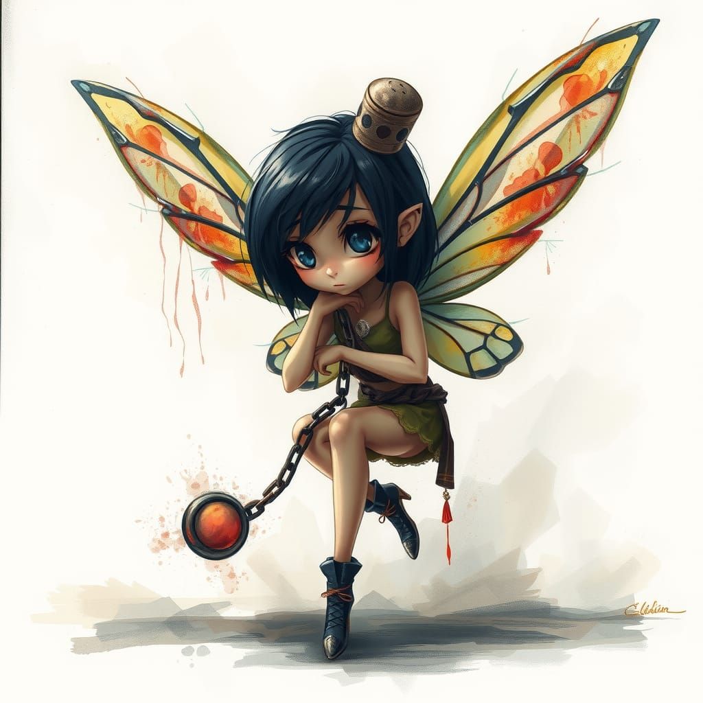 Sad Fairy Prisoner in Dark Disney Style