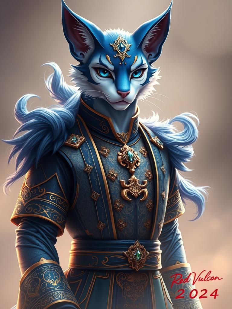 Majestic Nekojin, with sharp facial features and piercing ey...
