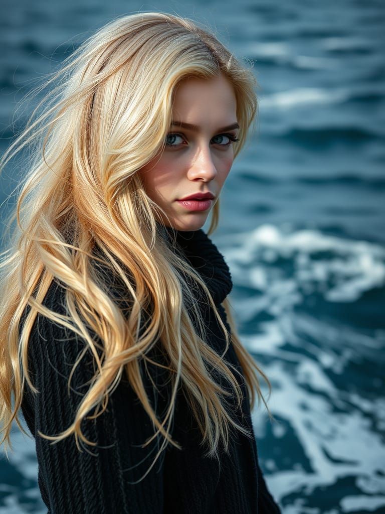 Double Exposure of Woman's Face with Ocean Waves
