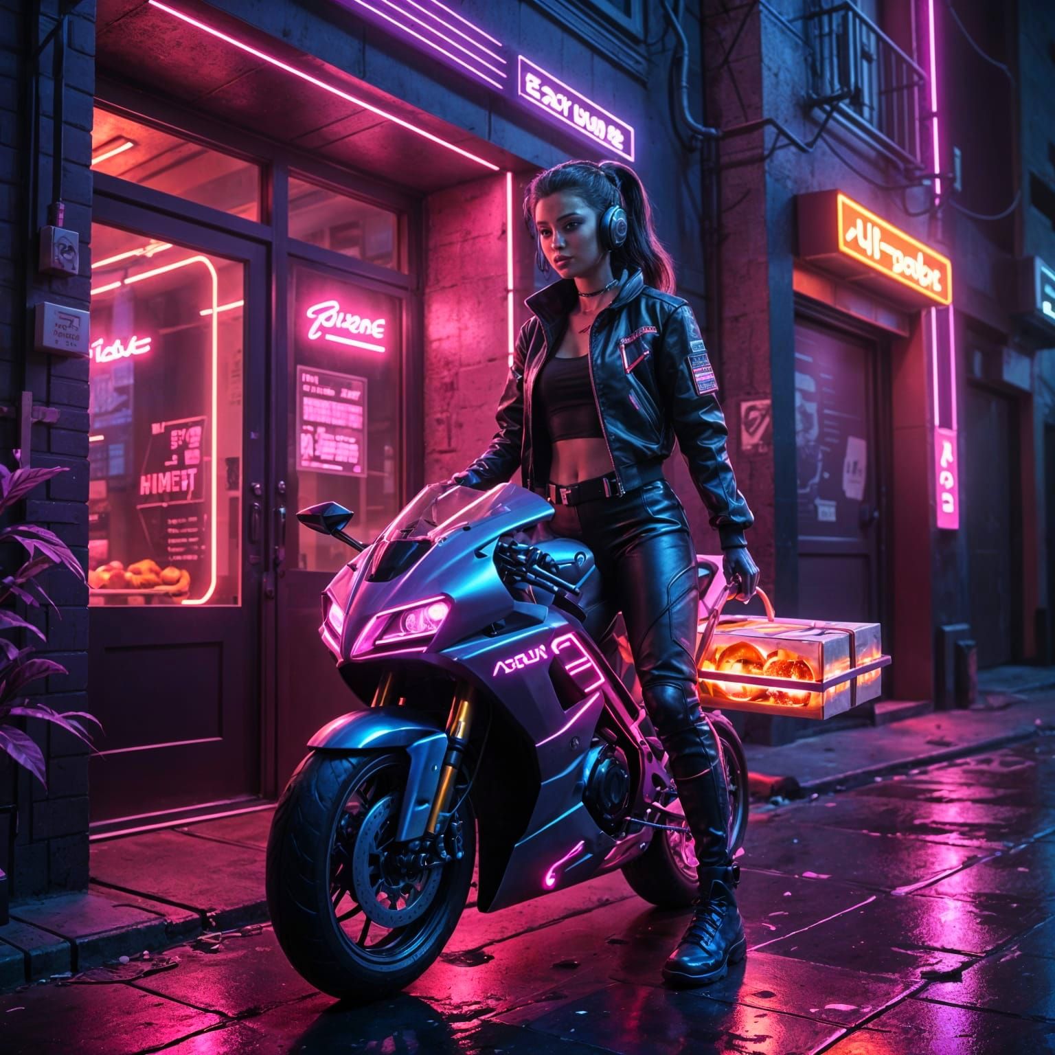 Cyberpunk Pizza Delivery on Hoverbike