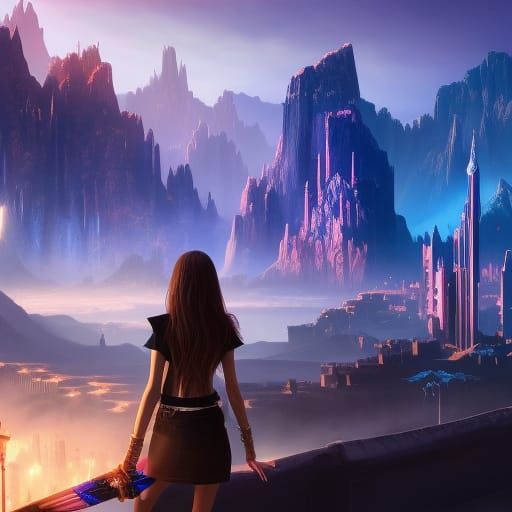 Fantasy City Comic Strip: Teenage Girl with Wand