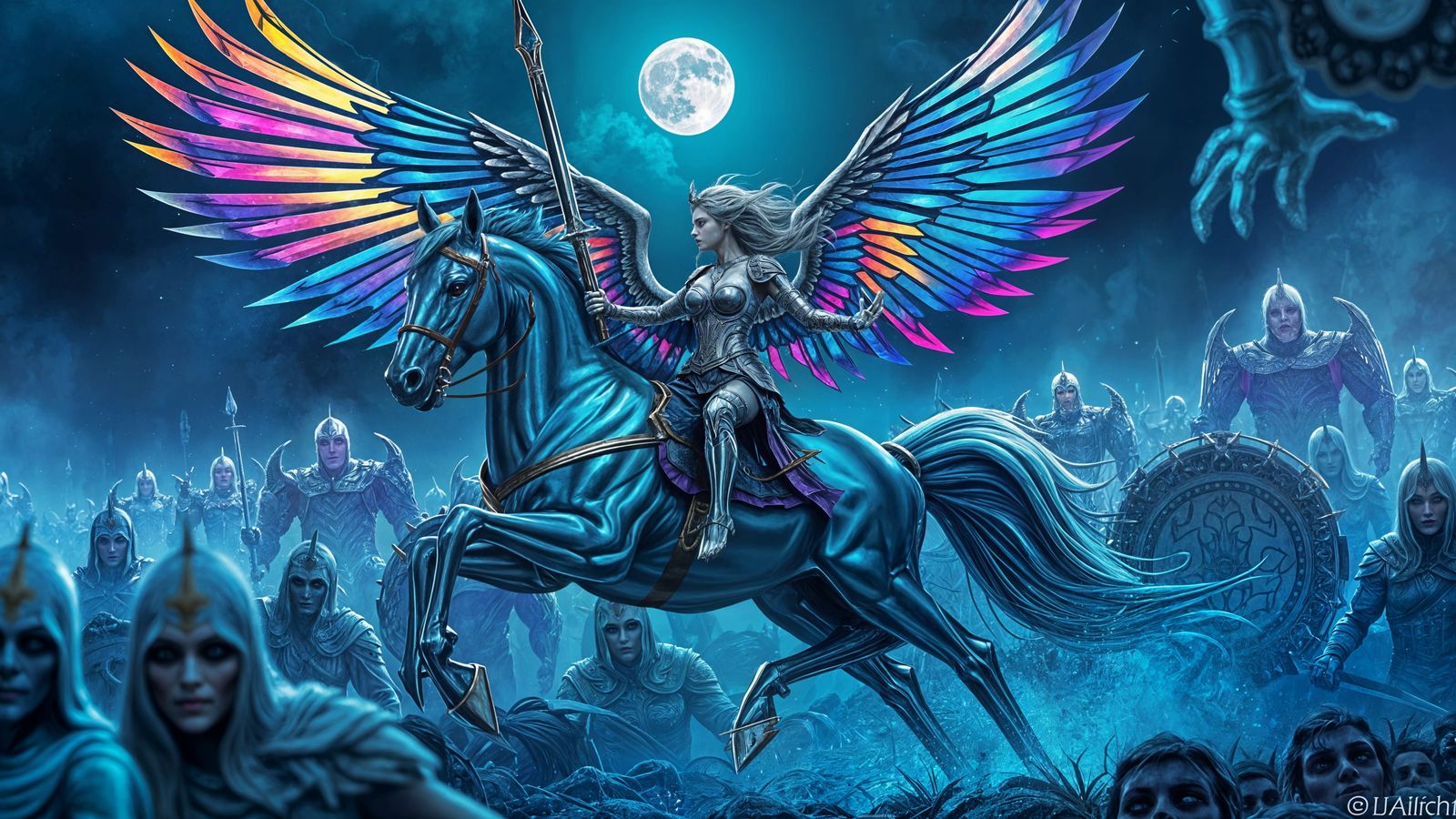 Gothic Valkyrie Rides Chrome Pegasus in Battlefield