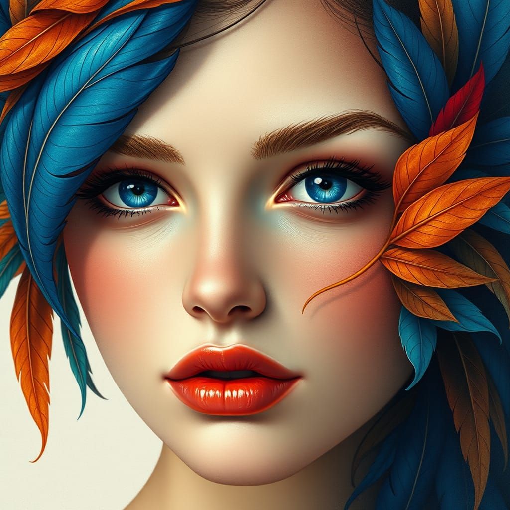Surreal Woman's Face with Abstract Shapes, Hyperrealistic