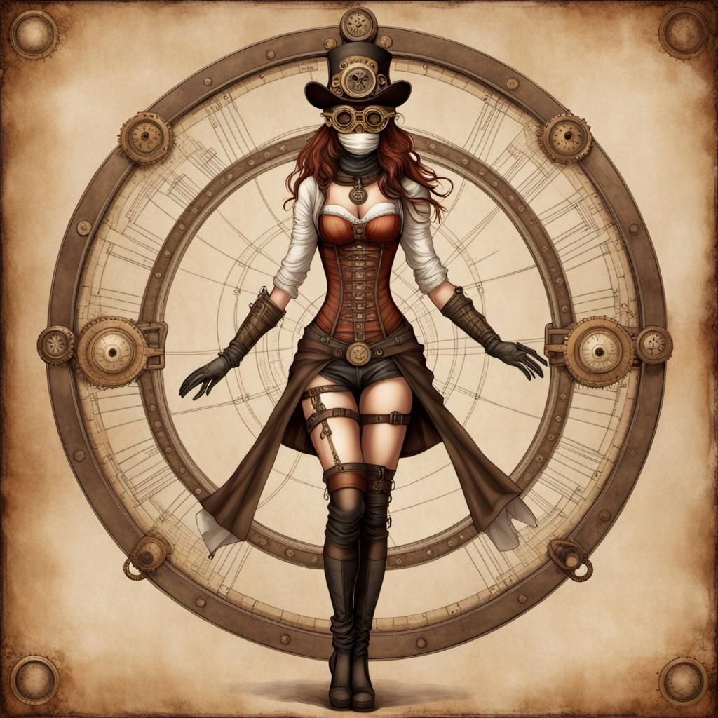 Steampunk Vitruvian Woman with Mask