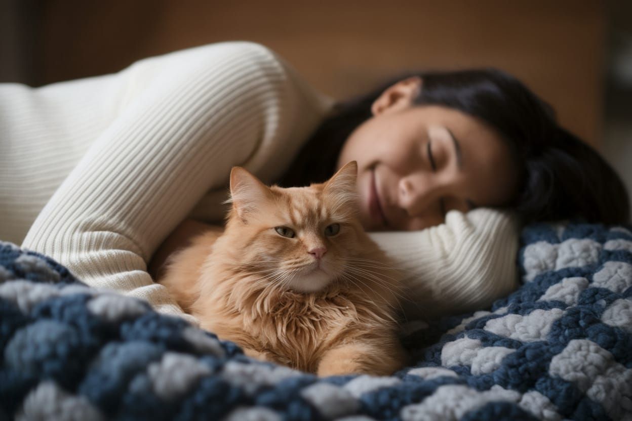 Warmth and Tranquility: A Cozy Moment with Feline Friend