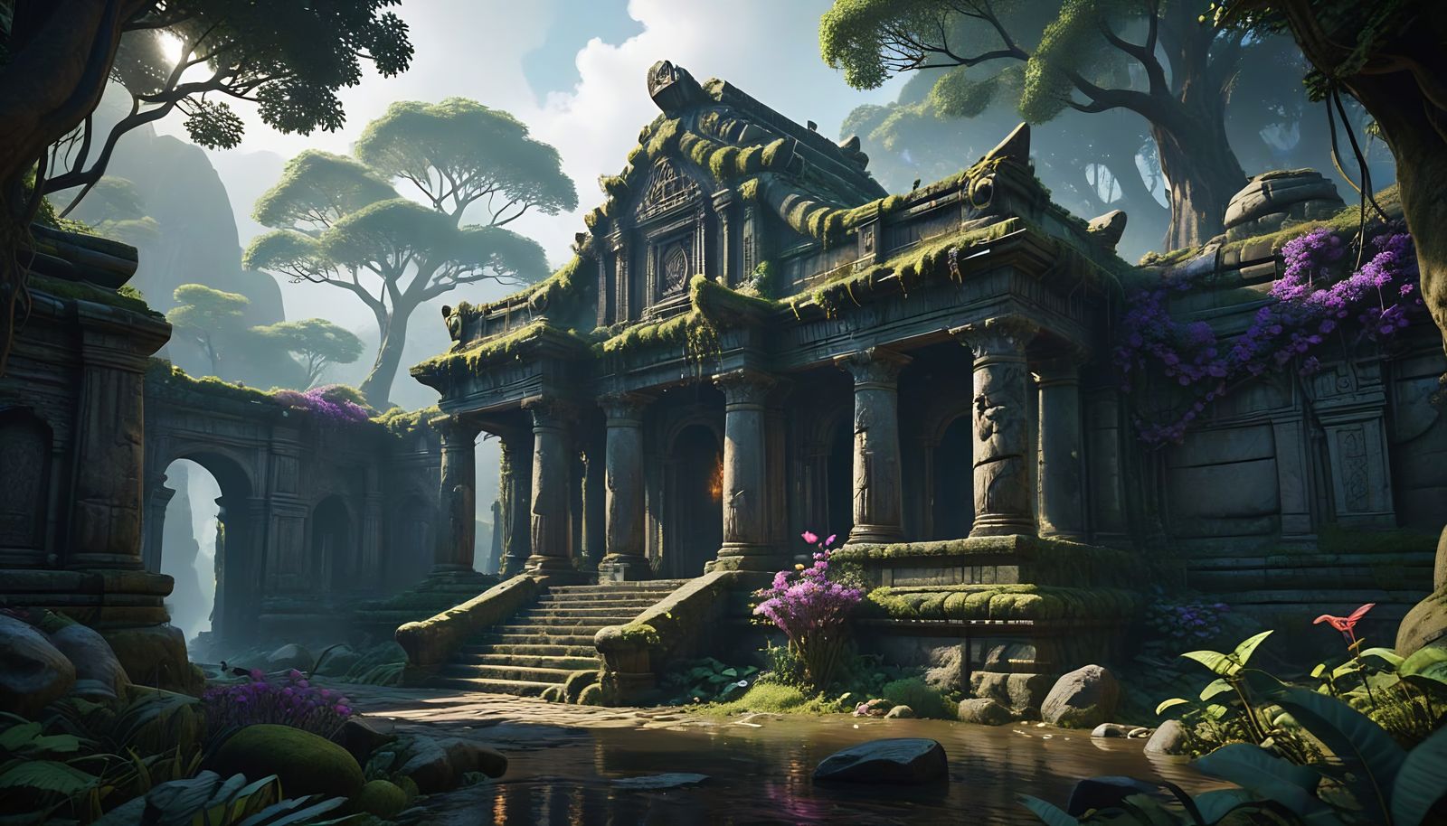 Jungle Temple Ruins with Magical Light