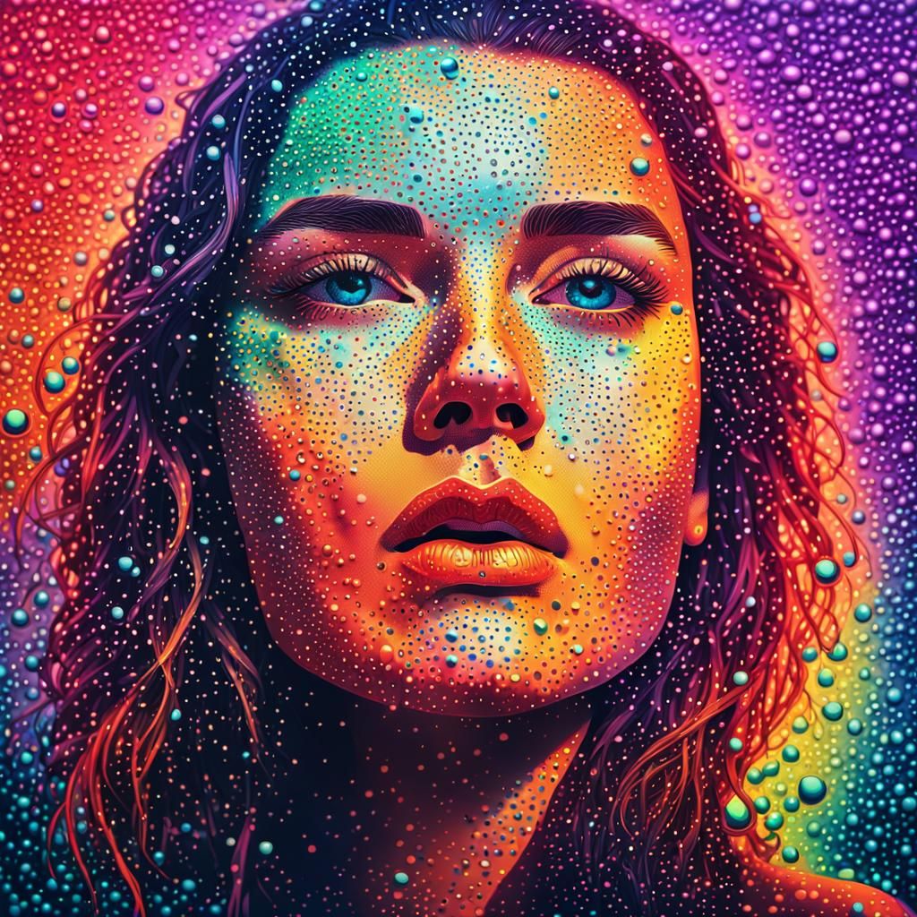 Pointillist Portrait of a Woman in Synthwave Style