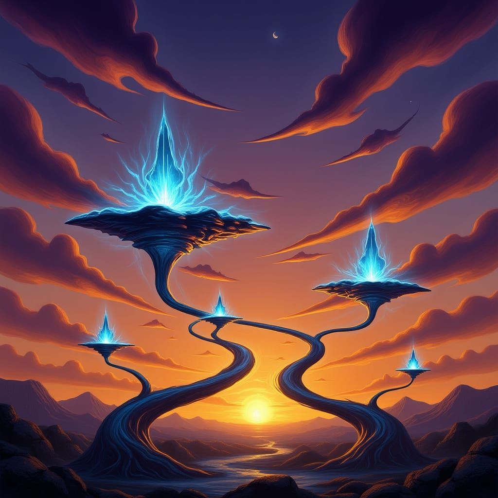 Dreamlike Landscape with Floating Islands in Airbrush Style