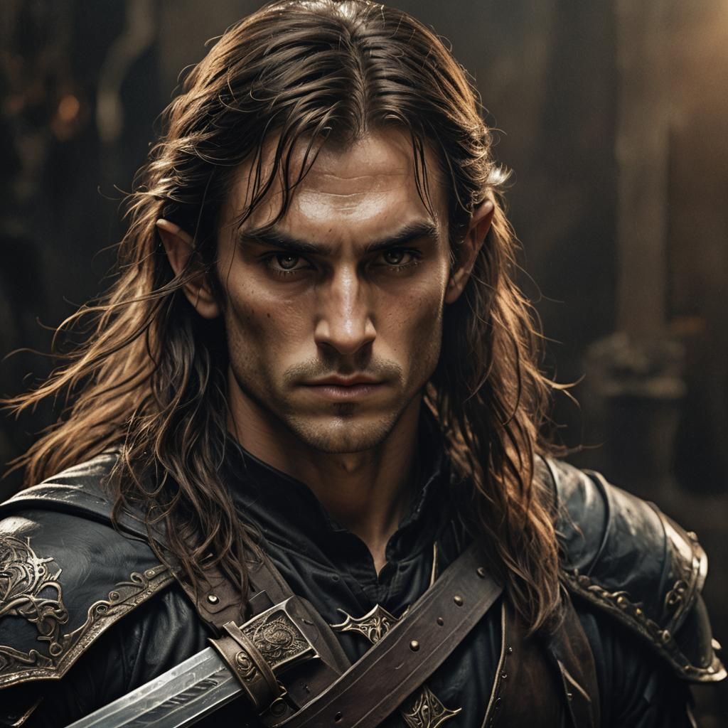 Dark Fantasy Half-Elf Male with Sword