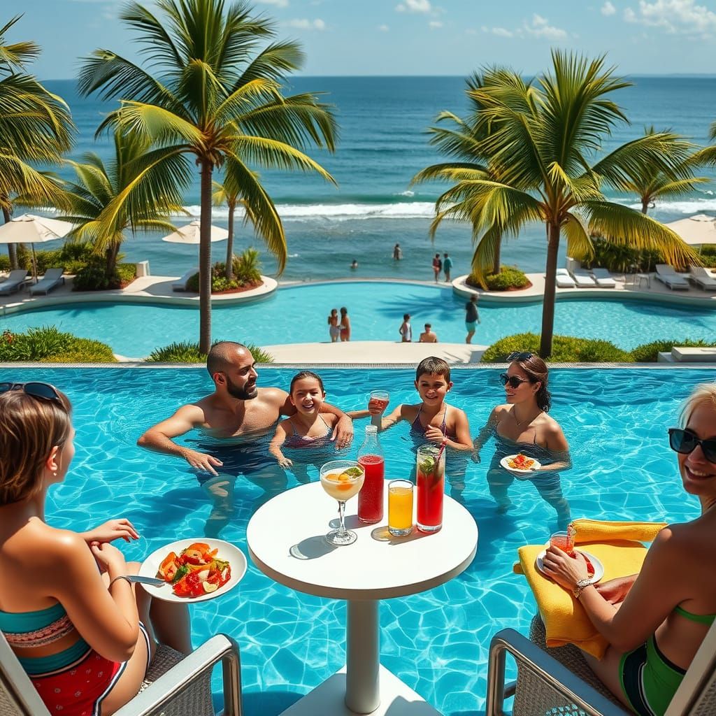 Luxury Family Vacation Scene in a Tropical Paradise