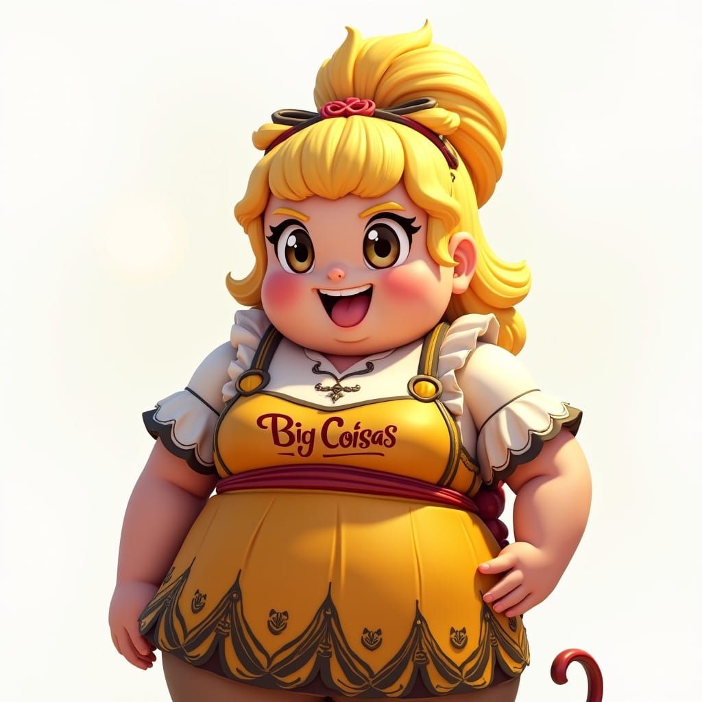 Chubby, Blonde Girl in Yellow Sundress with Black Stripes an...