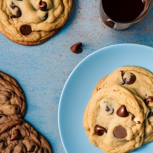 Chocolate Chip Cookies on Blue Plate, Professional Photo