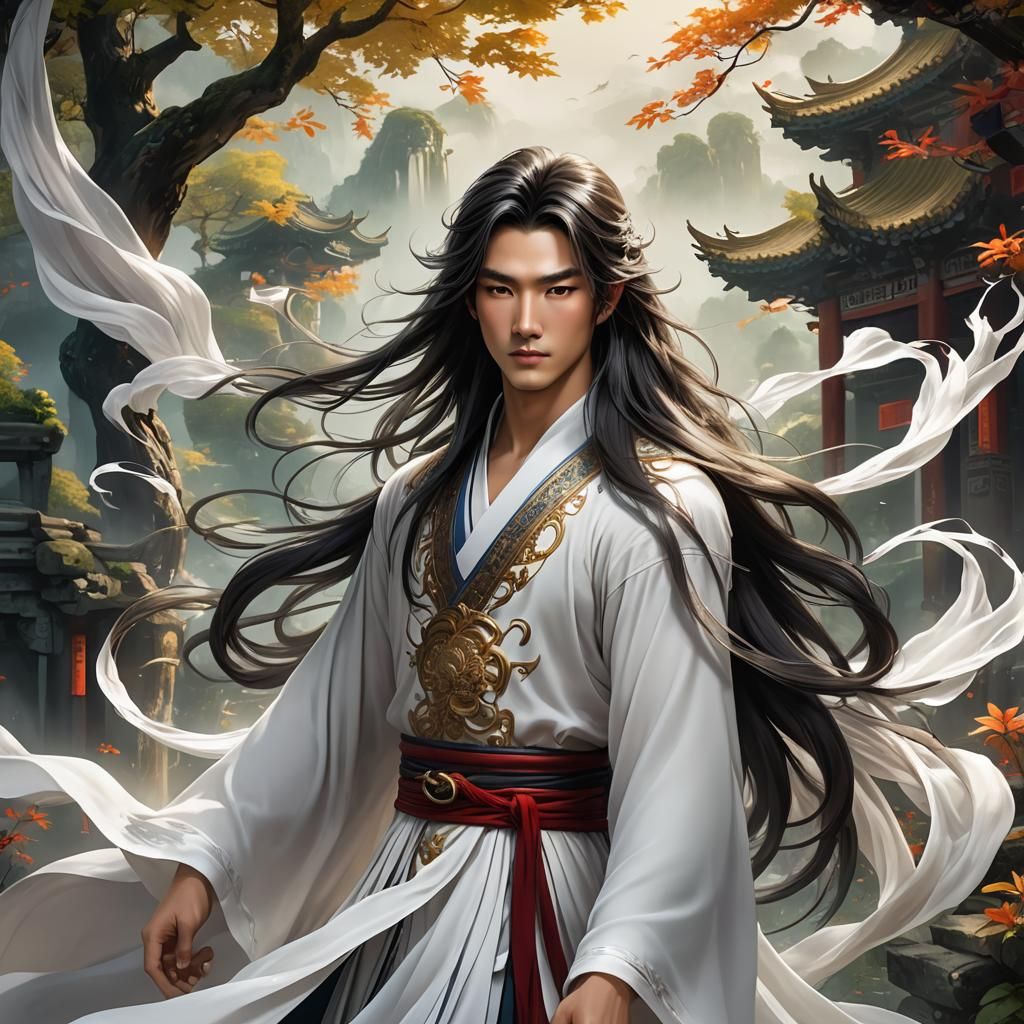 Chinese Fairy Boy in Flowing White Robes