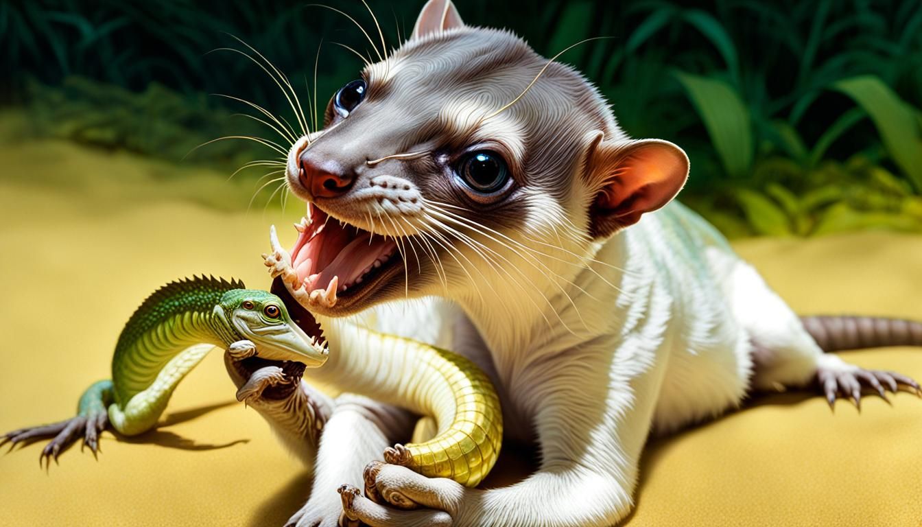 Bioluminescent Ferret-Cat-Iguanas in Double Exposure