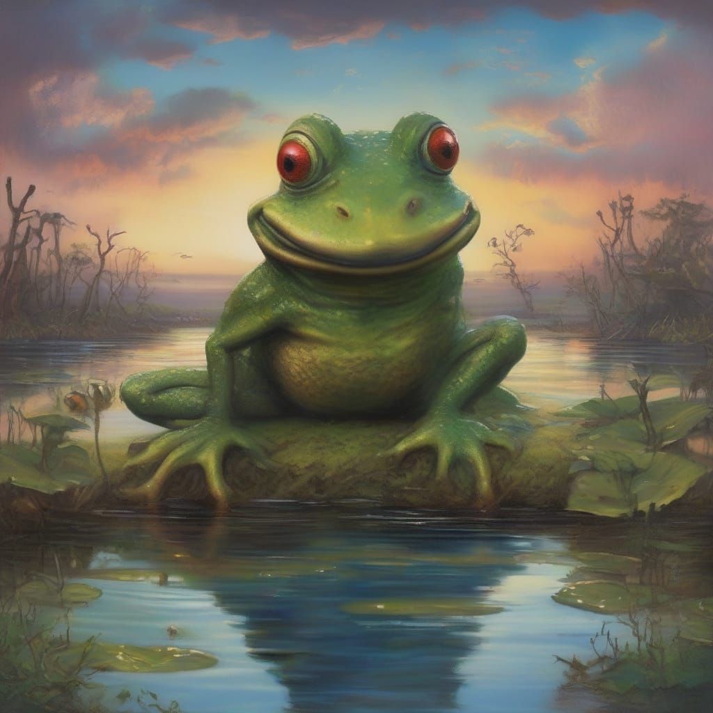 Surreal Frog Fighter Rises From Jewel-Toned Swamp