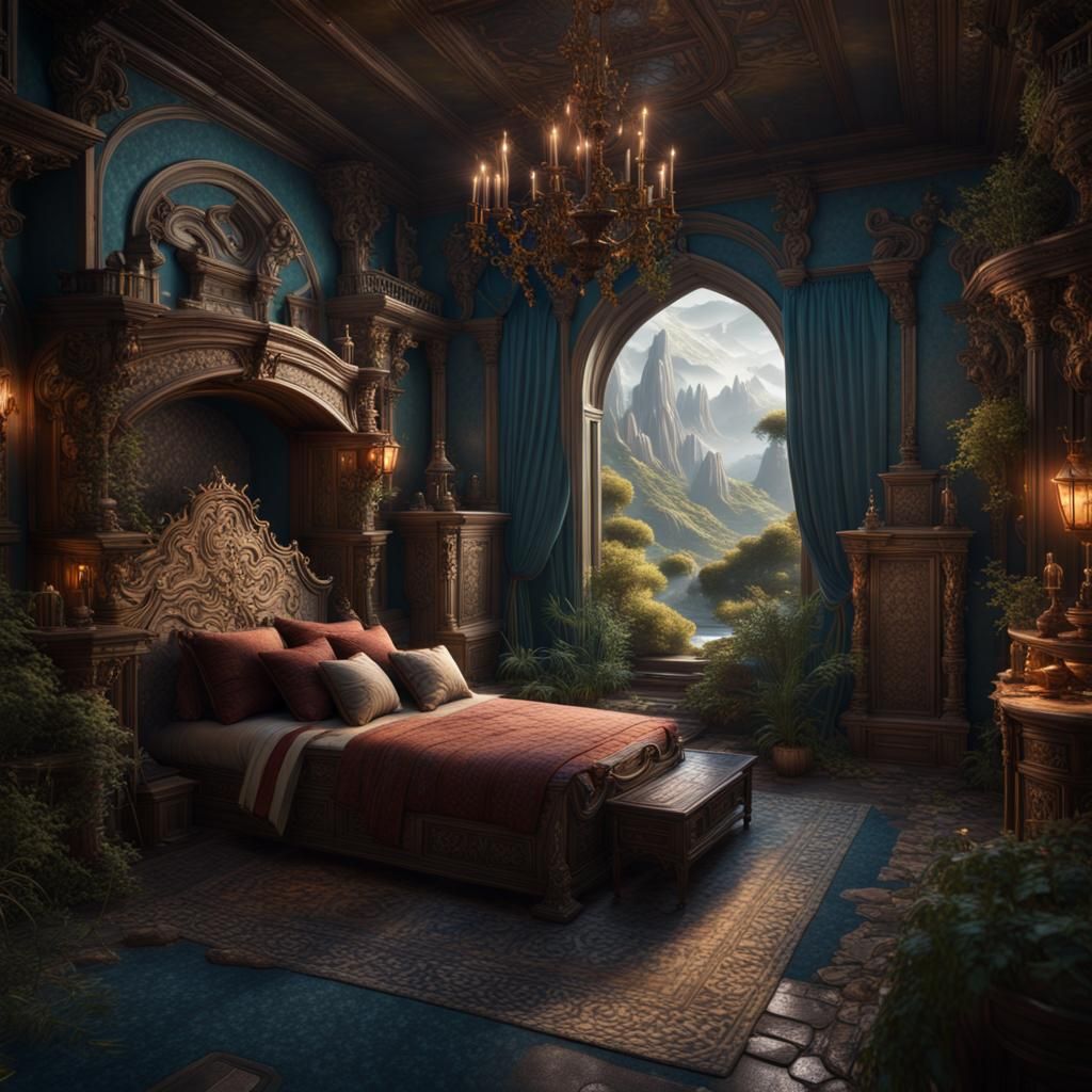 Fantastical Botanical Bedroom in Detailed Matte Painting