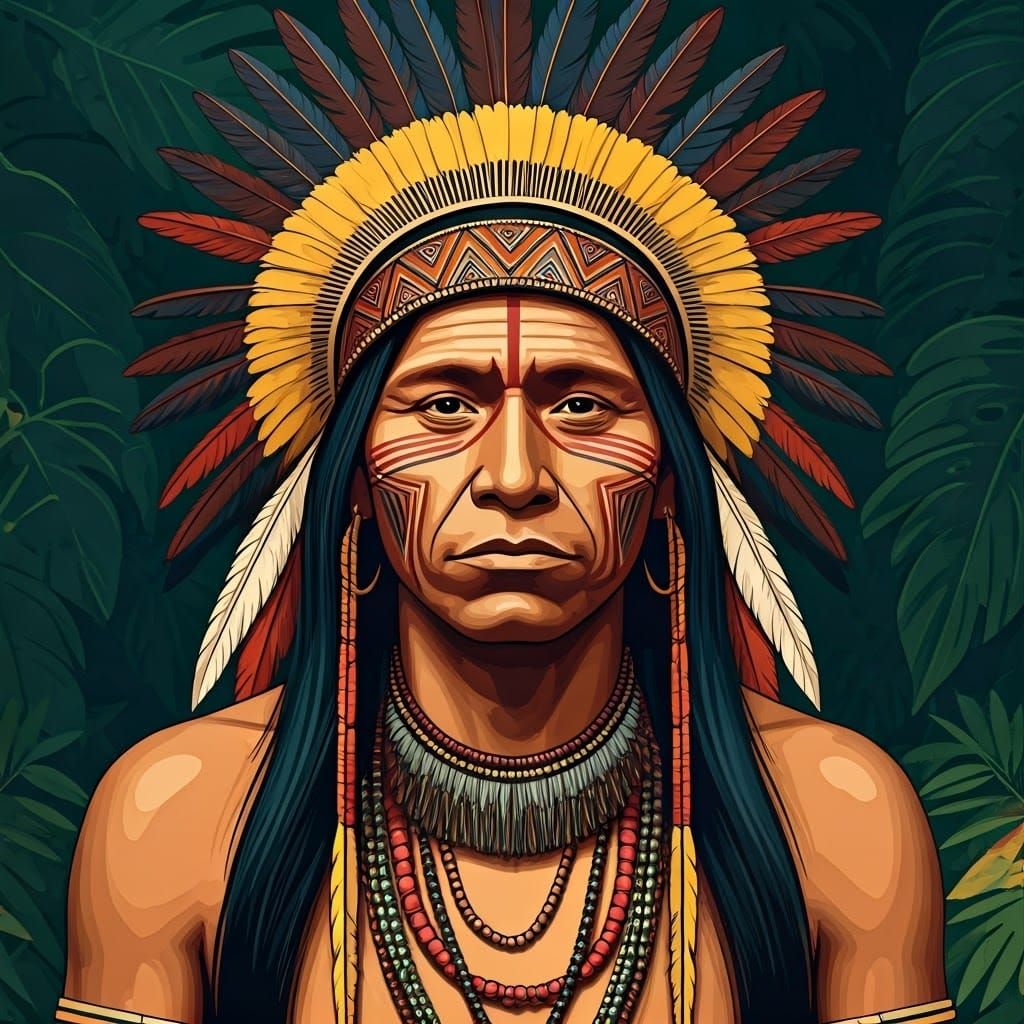 Brazilian Indian Warrior in Traditional Attire