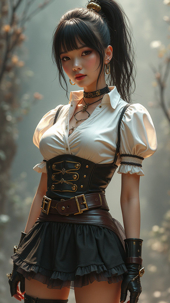 Steampunk Vietnamese Woman with Ruffled Skirt