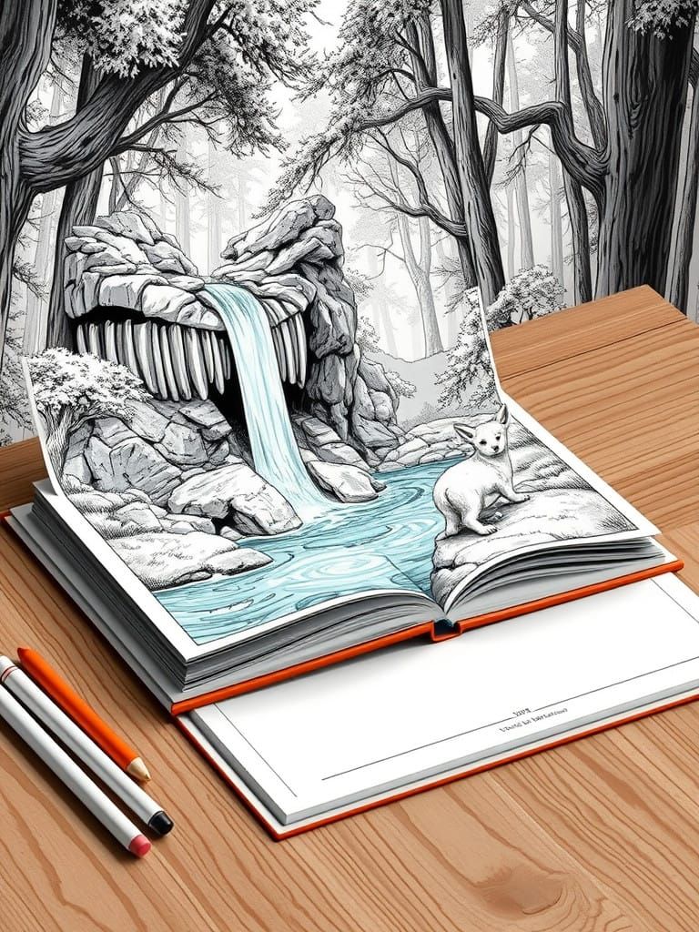 Digital 3D Artwork in Charcoal Technique with a Colorful Wat...