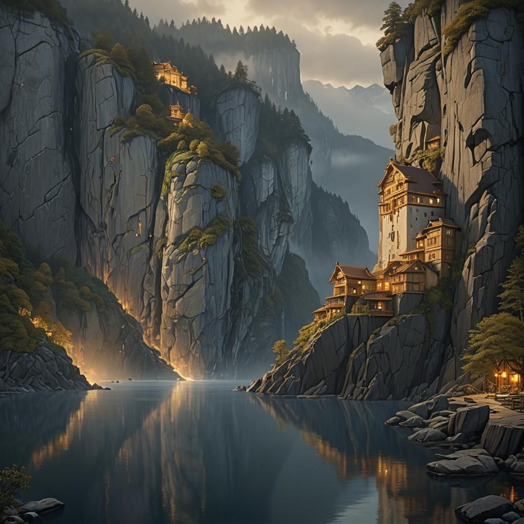 Klimt-Inspired Fjord at Twilight: Cinematic Masterpiece