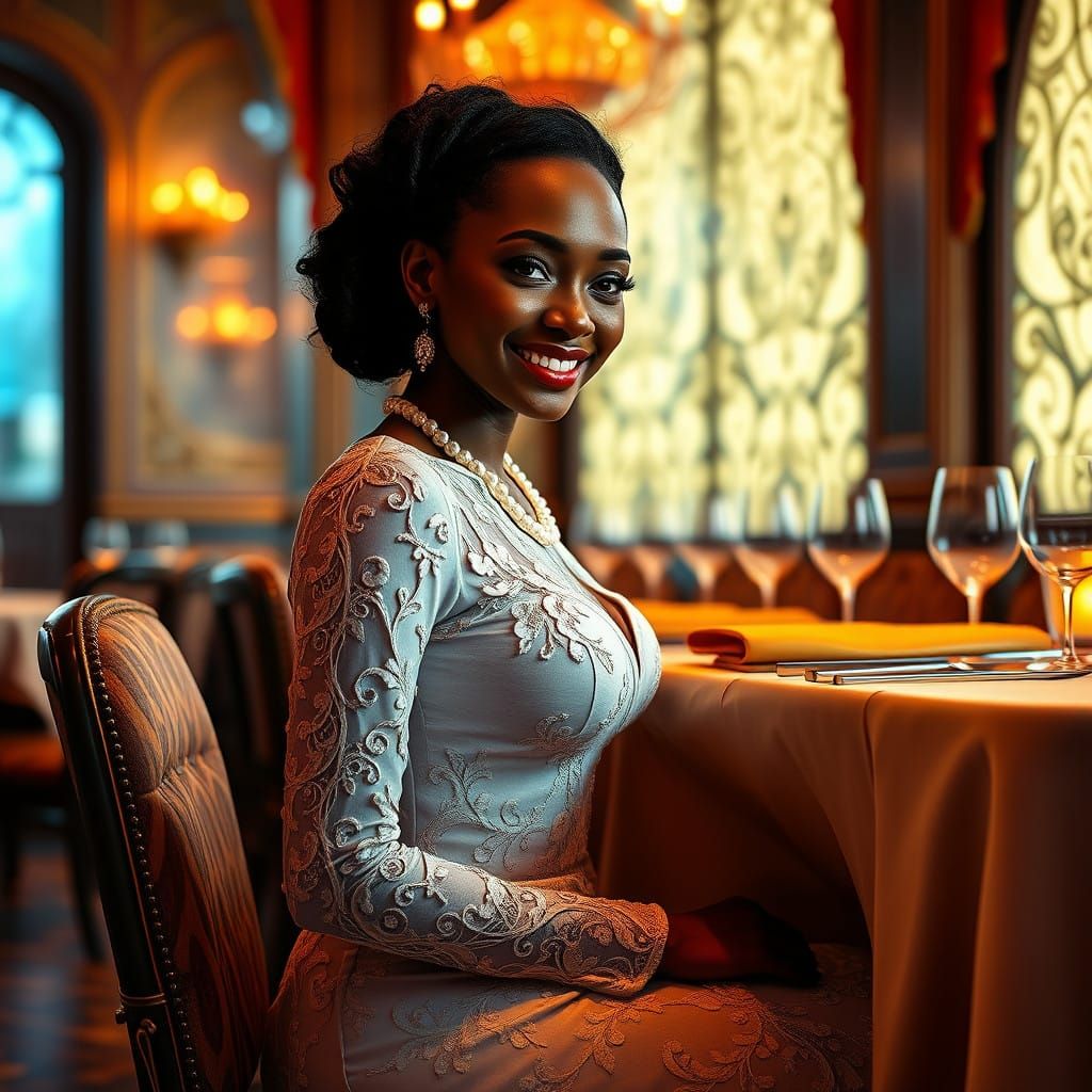 Elegant African American Woman in Luxury Evening Gown