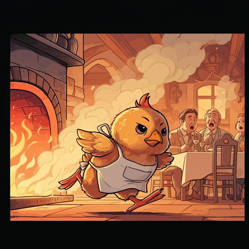 Roasted Chick's Fiery Escape: Comic Book Art