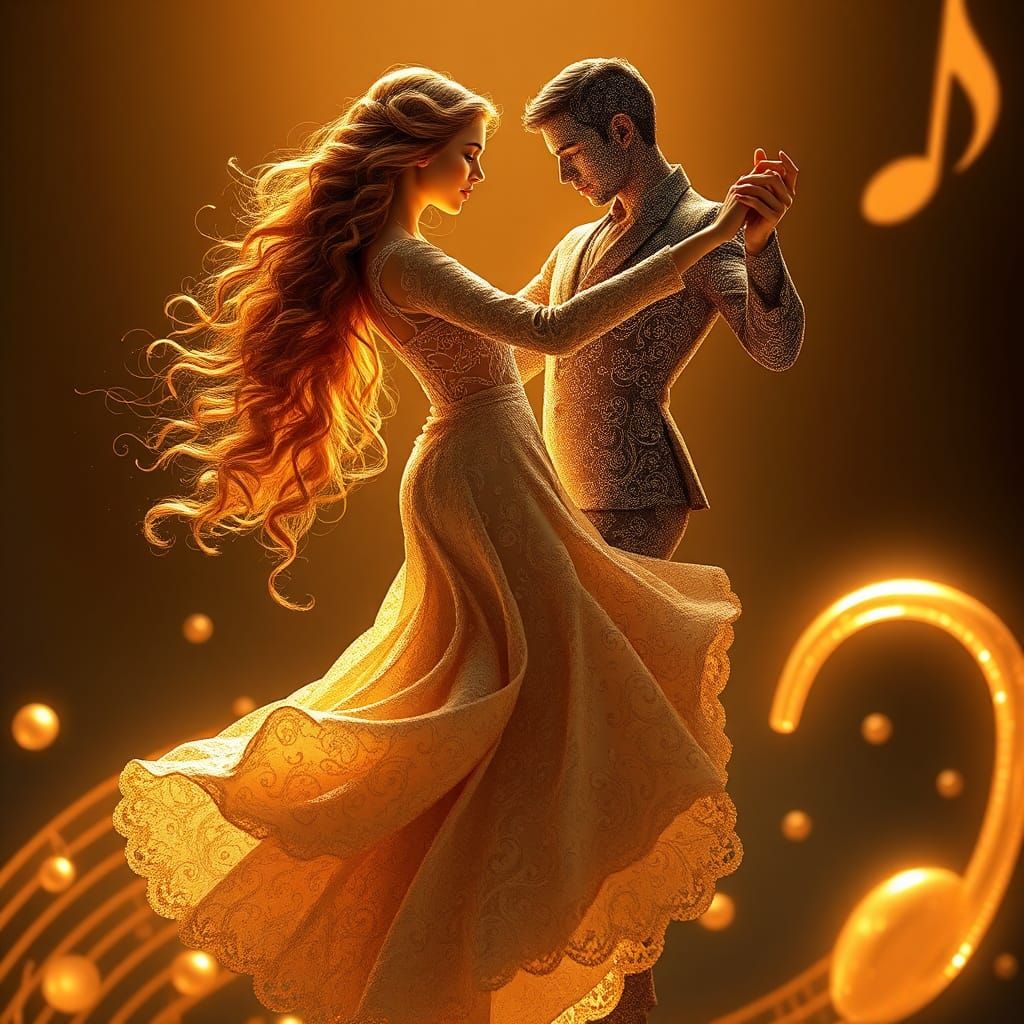 Harmonic Dance: Woman and Musical Man in Light