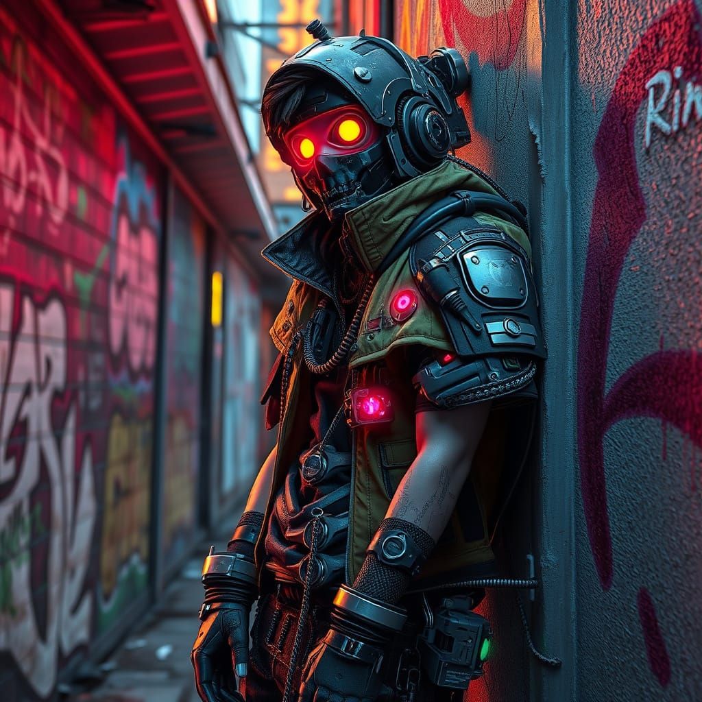 Cyberpunk Rebel Stands Against a Neon-Lit Cityscape