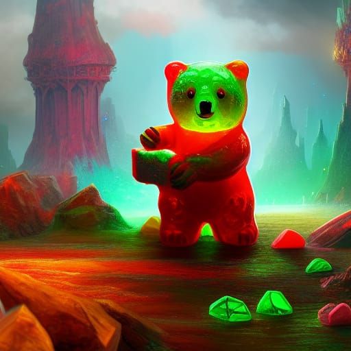 Detailed Gummy Bear Matte Painting in Deep Color
