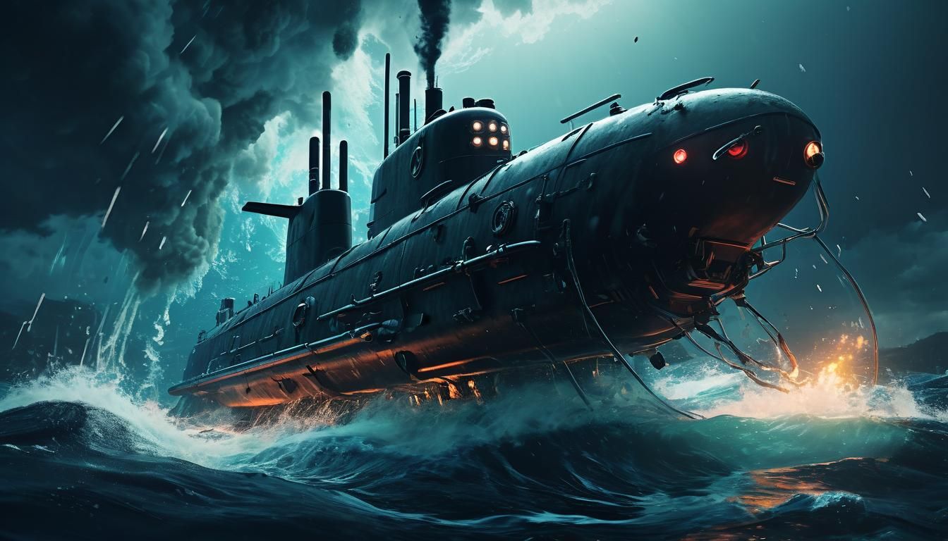 Cyberpunk Submarine Torpedo Attack in Anime Style