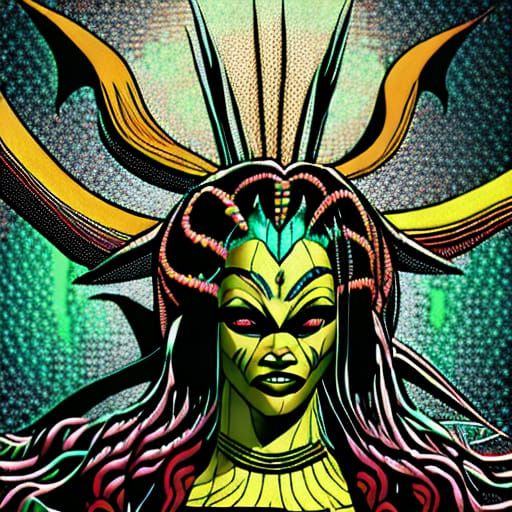Medusa Goddess in Moonlit Comic Book Art