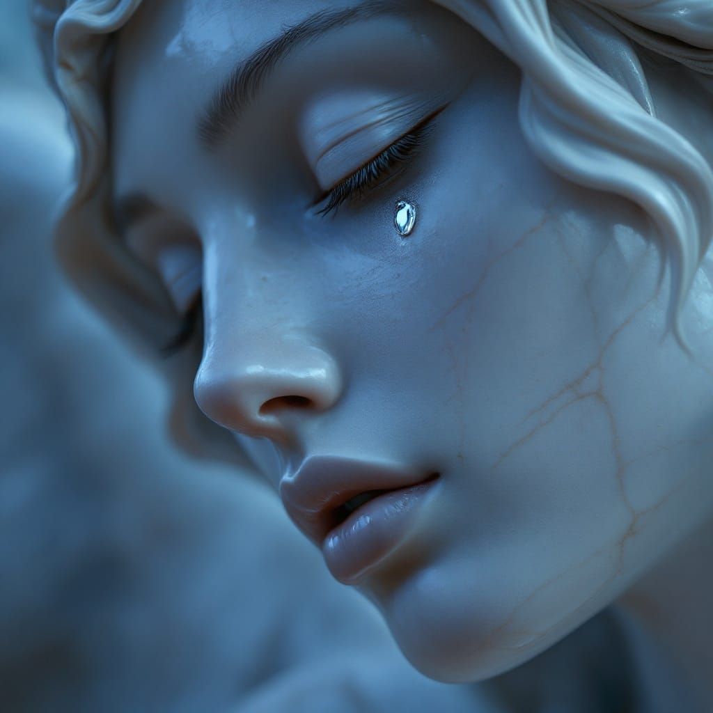 Gothic Angel Marble Statue in Michelangelo Style