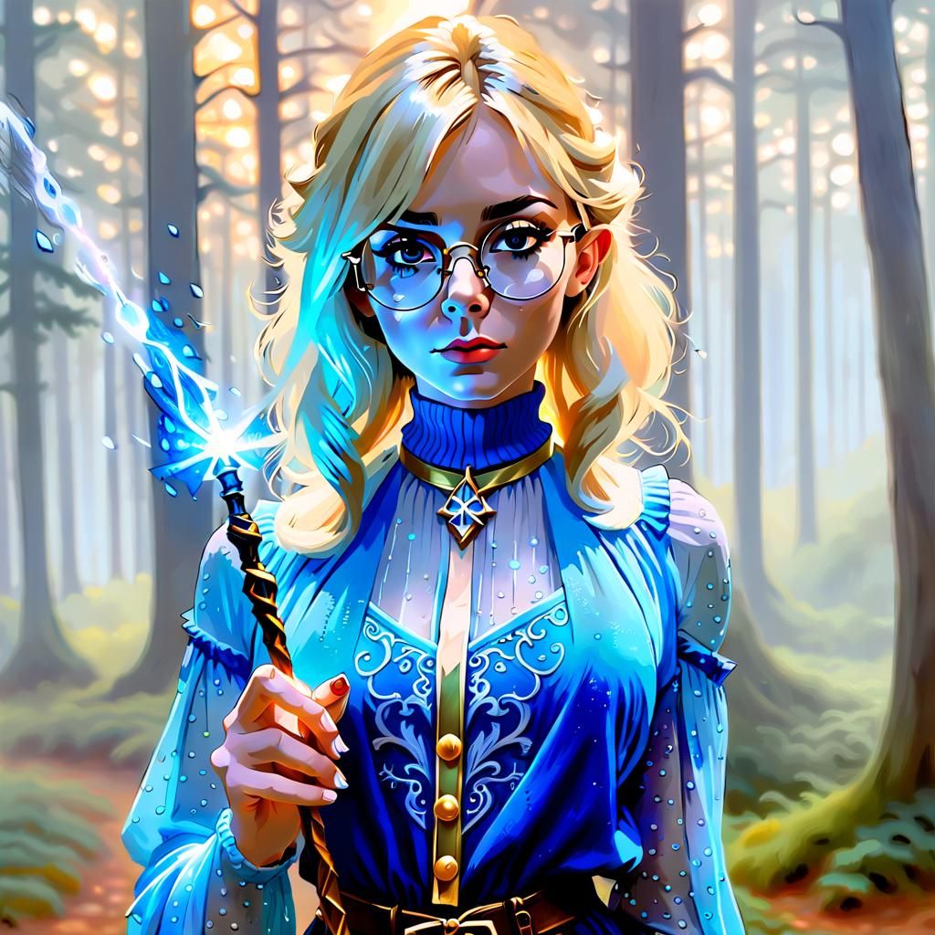 Magical Trans Woman Wizard in Misty Forest, Kinkade Style