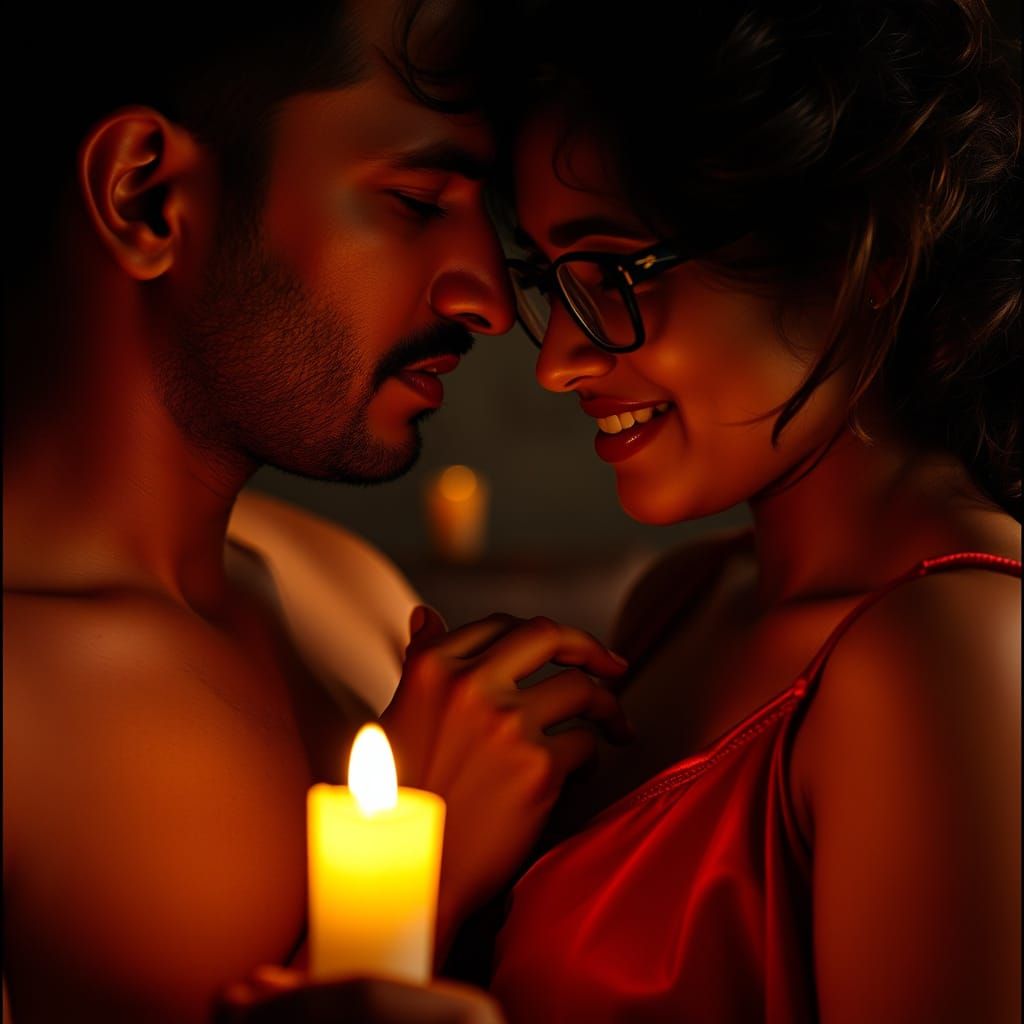 Intimate Candlelit Moment of an Indian Couple