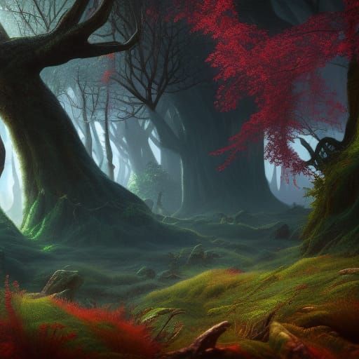 Mystic Forest: Detailed Matte Painting in Deep Color
