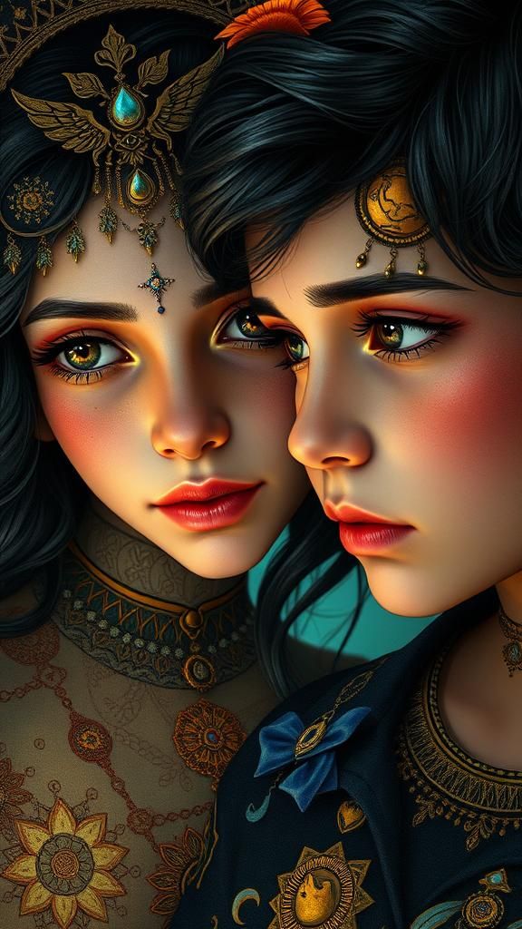 Siblings' Unbreakable Bond: Art Nouveau Portrait