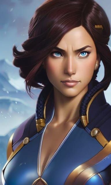 Beautiful Korra the Avatar wear bikini head and shoulders portrait, 8k resolution concept art portrait by Greg Rutkowski...