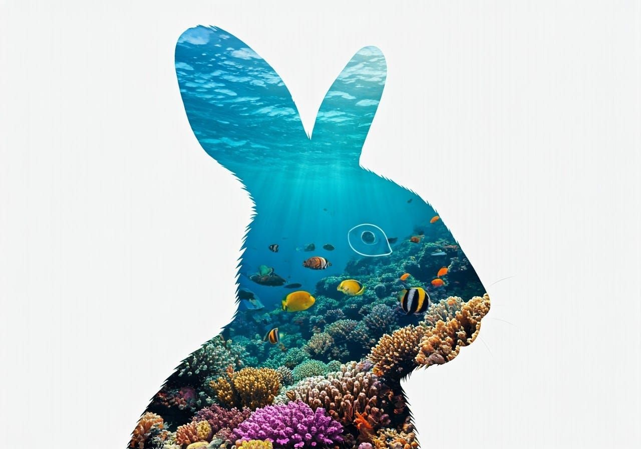 Rabbit Submerged in Vibrant Underwater Scene