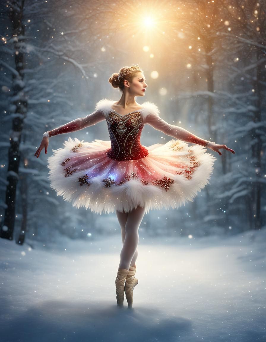 Christmas Ballerina in Snowy Sci-Fi Landscape