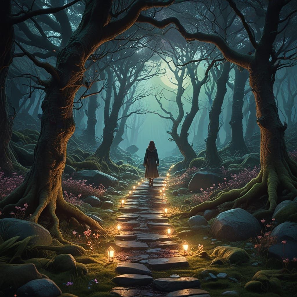 Enchanted Forest Pathway with Bioluminescent Runes