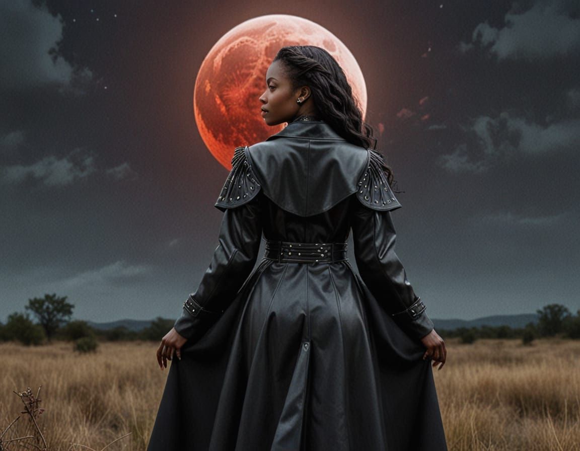 Gothic Queen Gazing at Blood Moon
