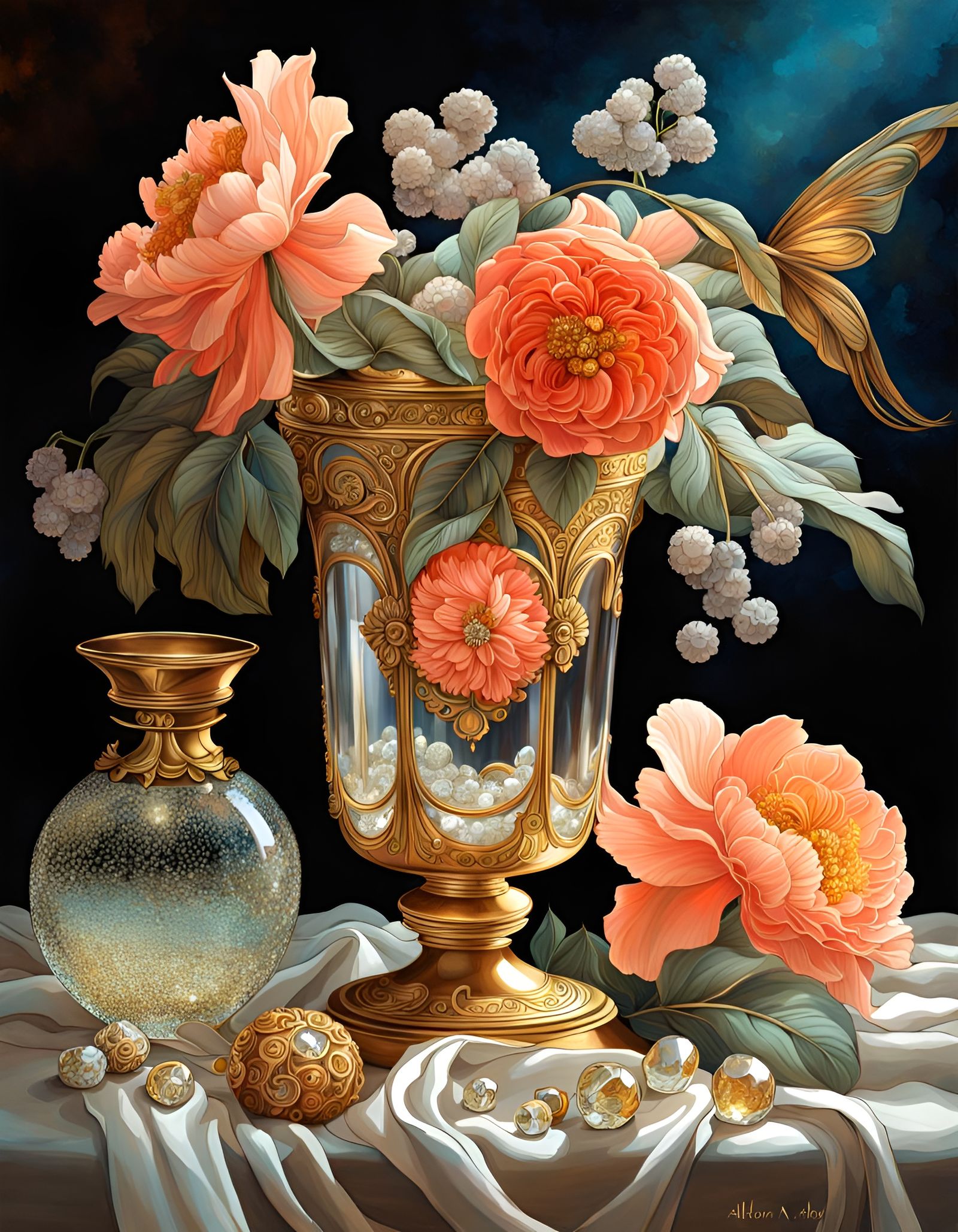 Enchanted Still Life Flowers with Gold Dust