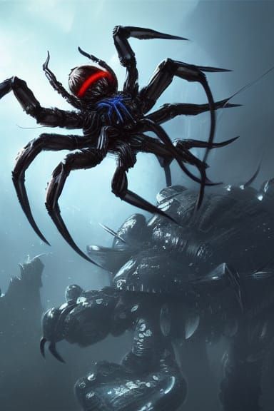 Spider Warrior Rides Lightning: Hyperdetailed Concept Art