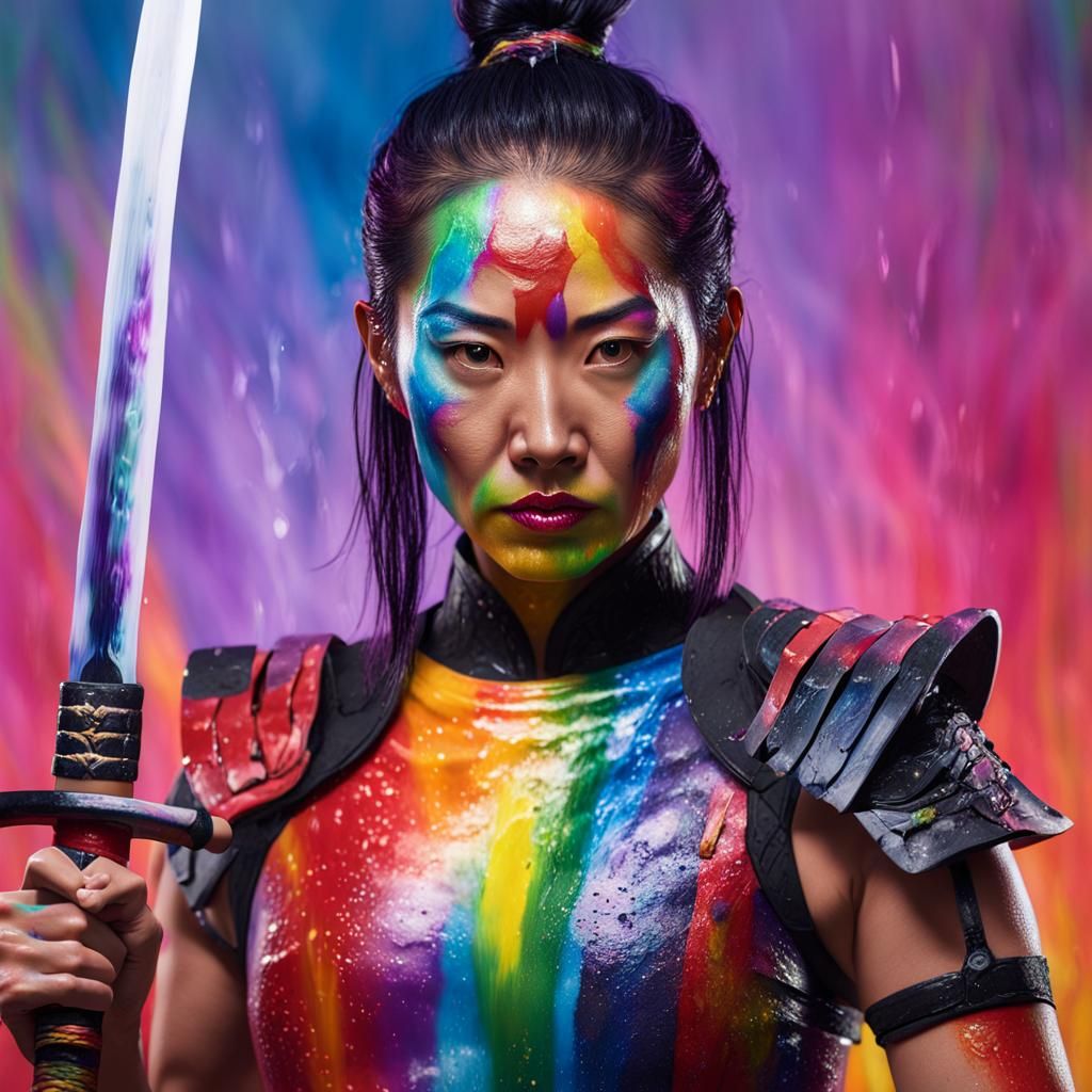 Colorful Asian Warrior with Samurai Sword Splash Art